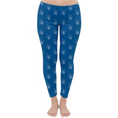 Quebec French Royal Fleur De Lys Elegant Pattern Blue Blue Quebec Fleur De Lys Pattern Blue Classic Winter Leggings by Quebec