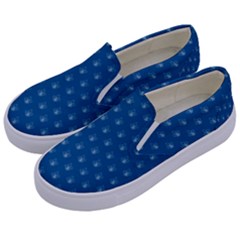 Quebec French Royal Fleur De Lys Elegant Pattern Blue Blue Quebec Fleur De Lys Pattern Blue Kids  Canvas Slip Ons by Quebec