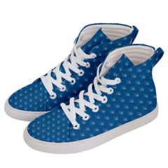 Quebec French Royal Fleur De Lys Elegant Pattern Blue Blue Quebec Fleur De Lys Pattern Blue Women s Hi-top Skate Sneakers by Quebec