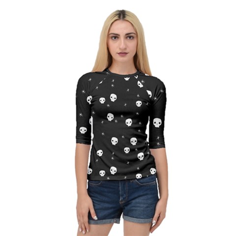 Pattern Skull Stars Halloween Gothic On Black Background Quarter Sleeve Raglan Tee by genx