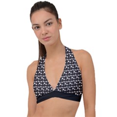 Pattern Skull Bones Halloween Gothic On Black Background Halter Plunge Bikini Top by genx