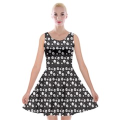 Pattern Skull Bones Halloween Gothic On Black Background Velvet Skater Dress by genx