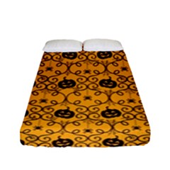 Pattern Pumpkin Spider Vintage Halloween Gothic Orange And Black Fitted Sheet (full/ Double Size) by genx