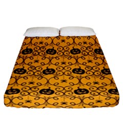 Pattern Pumpkin Spider Vintage Halloween Gothic Orange And Black Fitted Sheet (california King Size) by genx