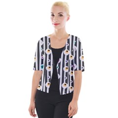 Pattern Eyeball Black And White Naive Stripes Gothic Halloween Cropped Button Cardigan by genx