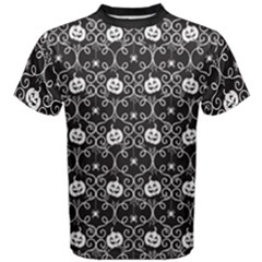 Pattern Pumpkin Spider Vintage Gothic Halloween Black And White Men s Cotton Tee by genx