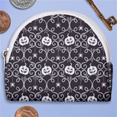 Pattern Pumpkin Spider Vintage Gothic Halloween Black And White Horseshoe Style Canvas Pouch by genx