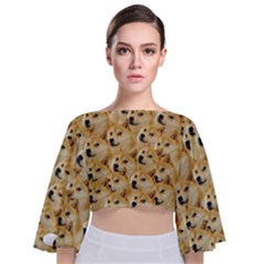 Doge Meme Doggo Kekistan Funny Pattern Tie Back Butterfly Sleeve Chiffon Top by snek