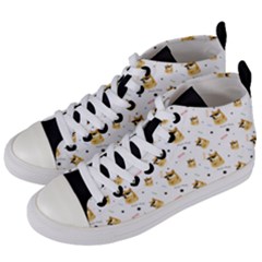 Doge Much Thug Wow Pattern Funny Kekistan Meme Dog White Women s Mid-top Canvas Sneakers by snek