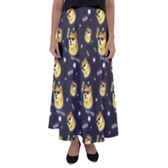 Doge Much Thug Wow Pattern Funny Kekistan Meme Dog Black Background Flared Maxi Skirt by snek