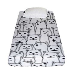 Funny Cat Pattern Organic Style Minimalist On White Background Fitted Sheet (single Size) by genx