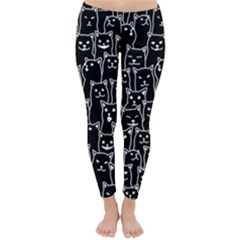 Funny Cat Pattern Organic Style Minimalist On Black Background Classic Winter Leggings by genx