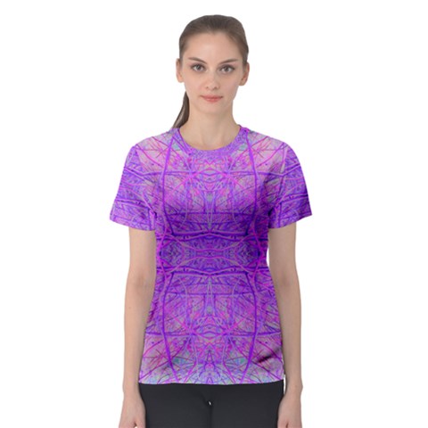 Hot Pink And Purple Abstract Branch Pattern Women s Sport Mesh Tee by myrubiogarden