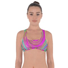 Groovy Abstract Pink, Turquoise And Yellow Swirl Got No Strings Sports Bra by myrubiogarden