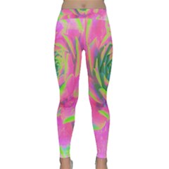 Lime Green And Pink Succulent Sedum Rosette Classic Yoga Leggings by myrubiogarden