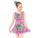 Lime Green And Pink Succulent Sedum Rosette Kids  Skater Dress Swimsuit View1