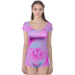 Perfect Hot Pink And Light Blue Rose Detail Boyleg Leotard  by myrubiogarden