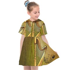 Wonderful Golden Harp On Vintage Background Kids  Sailor Dress by FantasyWorld7