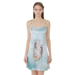 Cute Little Maltese With Flowers Satin Night Slip by FantasyWorld7