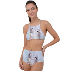 Cute Little Maltese With Flowers High Waist Tankini Set by FantasyWorld7