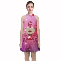 Wonderful Hearts With Floral Elements Velvet Halter Neckline Dress  by FantasyWorld7