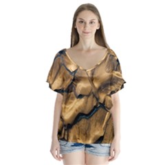 Mud Muddy V-neck Flutter Sleeve Top by Mariart