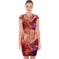 Flower Power, Colorful Floral Design Capsleeve Drawstring Dress  by FantasyWorld7