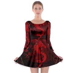 Wonderful Red Chinese Dragon Long Sleeve Skater Dress by FantasyWorld7