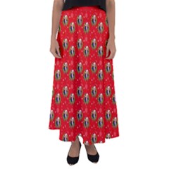 Trump Wrait Pattern Make Christmas Great Again Maga Funny Red Gift With Snowflakes And Trump Face Smiling Flared Maxi Skirt by snek