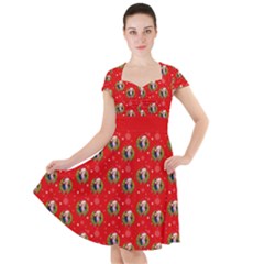 Trump Wrait Pattern Make Christmas Great Again Maga Funny Red Gift With Snowflakes And Trump Face Smiling Cap Sleeve Midi Dress by snek