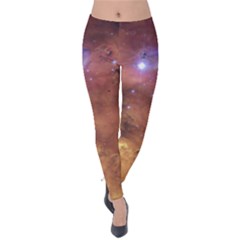 Cosmic Astronomy Sky With Stars Orange Brown And Yellow Velvet Leggings by genx