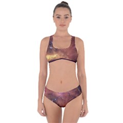 Cosmic Astronomy Sky With Stars Orange Brown And Yellow Criss Cross Bikini Set by genx