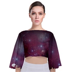 Christmas Tree Cluster Red Stars Nebula Constellation Astronomy Tie Back Butterfly Sleeve Chiffon Top by genx