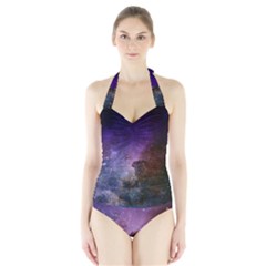 Carina Nebula Ngc 3372 The Grand Nebula Pink Purple And Blue With Shiny Stars Astronomy Halter Swimsuit by genx