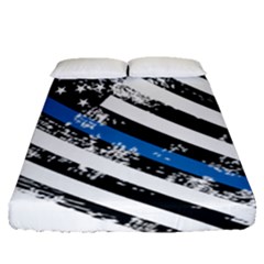 Usa Flag The Thin Blue Line I Back The Blue Usa Flag Grunge On White Background Fitted Sheet (queen Size) by snek