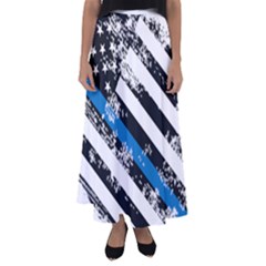 Usa Flag The Thin Blue Line I Back The Blue Usa Flag Grunge On White Background Flared Maxi Skirt by snek