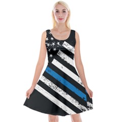 Usa Flag The Thin Blue Line I Back The Blue Usa Flag Grunge On Black Background Reversible Velvet Sleeveless Dress by snek