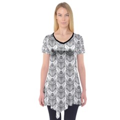 Scarab Pattern Egyptian Mythology Black And White Short Sleeve Tunic  by genx