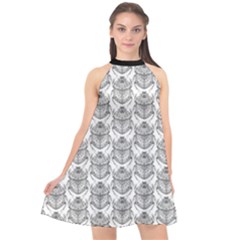 Scarab Pattern Egyptian Mythology Black And White Halter Neckline Chiffon Dress  by genx