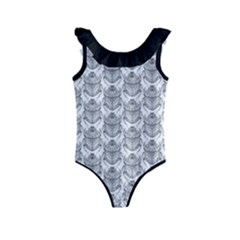 Scarab Pattern Egyptian Mythology Black And White Kids  Frill Swimsuit by genx