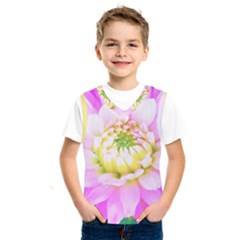 Pretty Pink, White And Yellow Cactus Dahlia Macro Kids  Sportswear by myrubiogarden