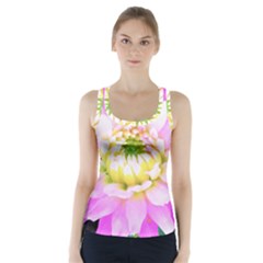 Pretty Pink, White And Yellow Cactus Dahlia Macro Racer Back Sports Top by myrubiogarden