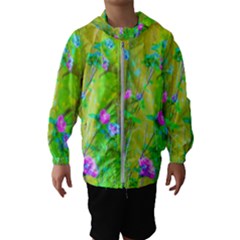 Hot Pink Abstract Rose Of Sharon On Bright Yellow Hooded Windbreaker (kids) by myrubiogarden