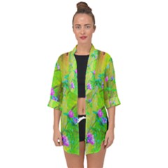 Hot Pink Abstract Rose Of Sharon On Bright Yellow Open Front Chiffon Kimono by myrubiogarden