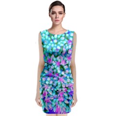 Blue And Hot Pink Succulent Sedum Flowers Detail Classic Sleeveless Midi Dress by myrubiogarden