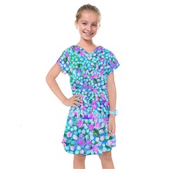 Blue And Hot Pink Succulent Sedum Flowers Detail Kids  Drop Waist Dress by myrubiogarden