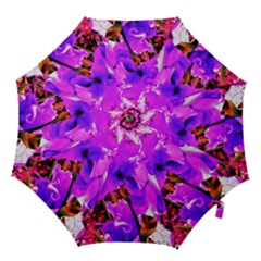 Abstract Ultra Violet Purple Iris On Red And Pink Hook Handle Umbrellas (small) by myrubiogarden