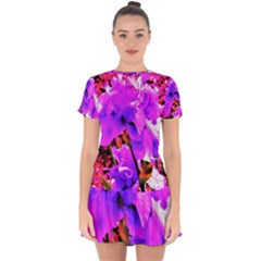 Abstract Ultra Violet Purple Iris On Red And Pink Drop Hem Mini Chiffon Dress by myrubiogarden