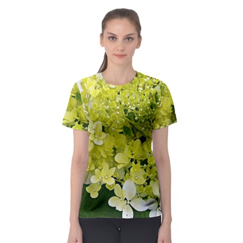 Elegant Chartreuse Green Limelight Hydrangea Macro Women s Sport Mesh Tee by myrubiogarden