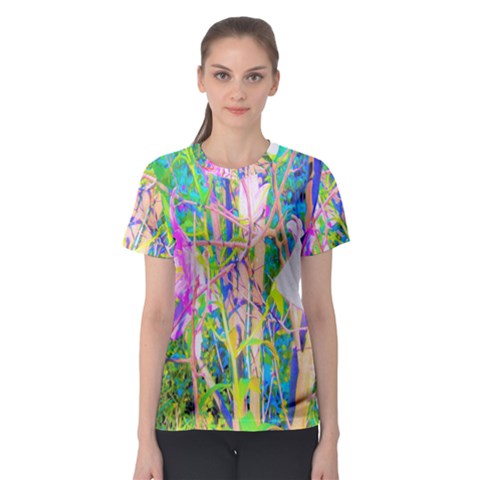 Abstract Oriental Lilies In My Rubio Garden Women s Sport Mesh Tee by myrubiogarden